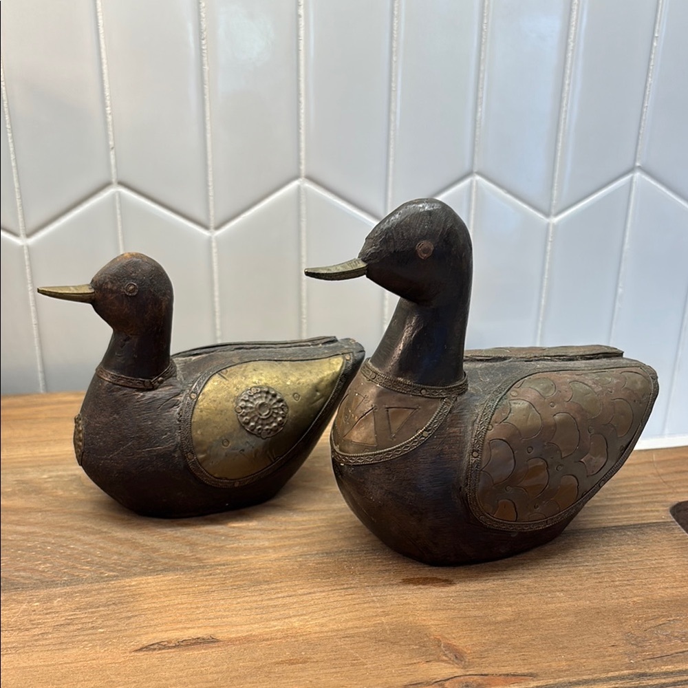 Vintage wood ducks with brass fit